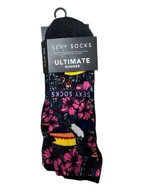 Sexy Socks Ultimate Runner Toucans and Flowers Arch Support Size 8-12 NWT